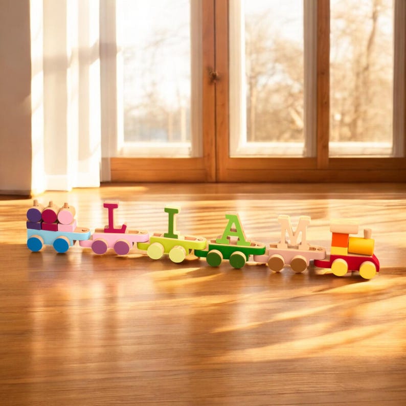 Wooden Alphabet Train Set, Colorful Handmade Nursery Decor - Etsy