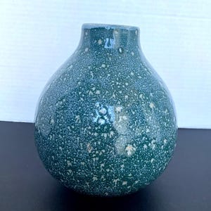 Indigo Pottery Small VASE Ceramic Green  Glazed  6.1/2” H Modern Organic Shape
