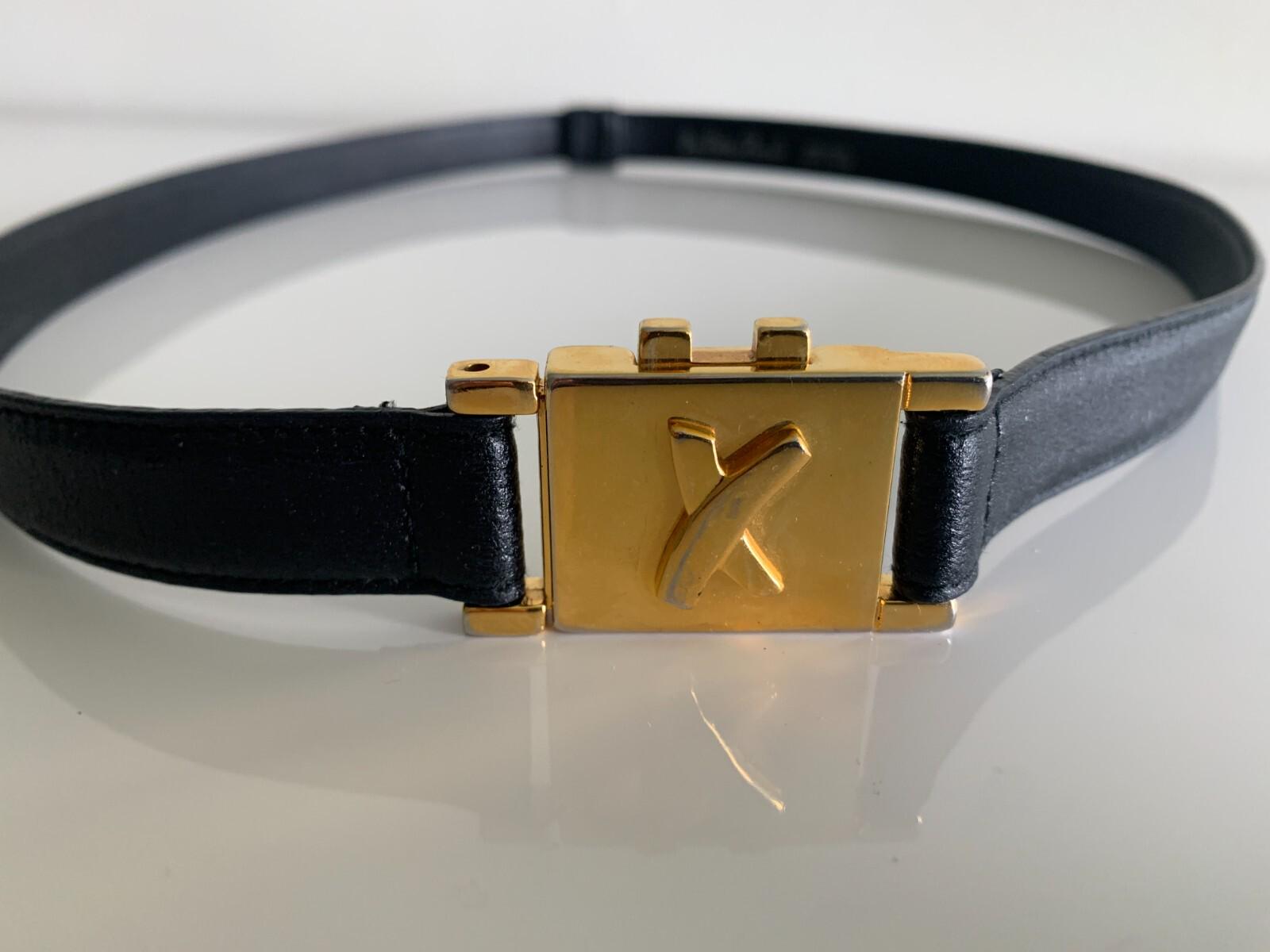 VINTAGE PALOMA PICASSO X TRADEMARK GENUINE LEATHER BELT MADE IN ITALY BLACK Vintage PALOMA PICASSO Black Leather Belt X Gold Buckle 32”x  main image 4