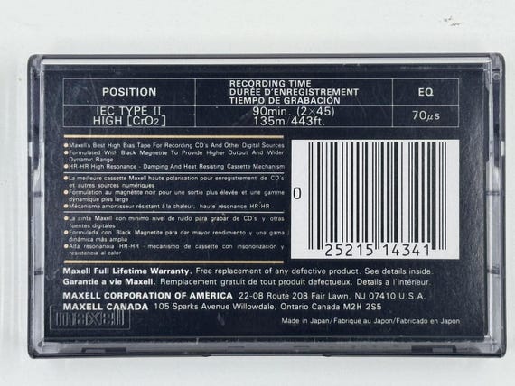 Maxell XLII-S 90 Blank Audio Cassette Tape Black Type II High Bias
