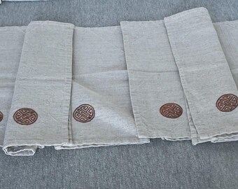 Tovaglioli vintage in lino ricamati, 30 x 30 cm, color crema e marrone chiaro, set da 6 pezzi.