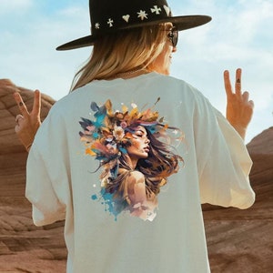 Boho Woman Heavyweight T-shirt | Boho Soul Tshirt, Bohemian Style Hippie, Free Spirit Trendy Boho Design Tee