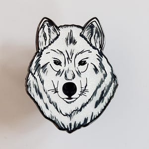 White Wolf Husky Samoyed Enamel Pin 1.5&quot;