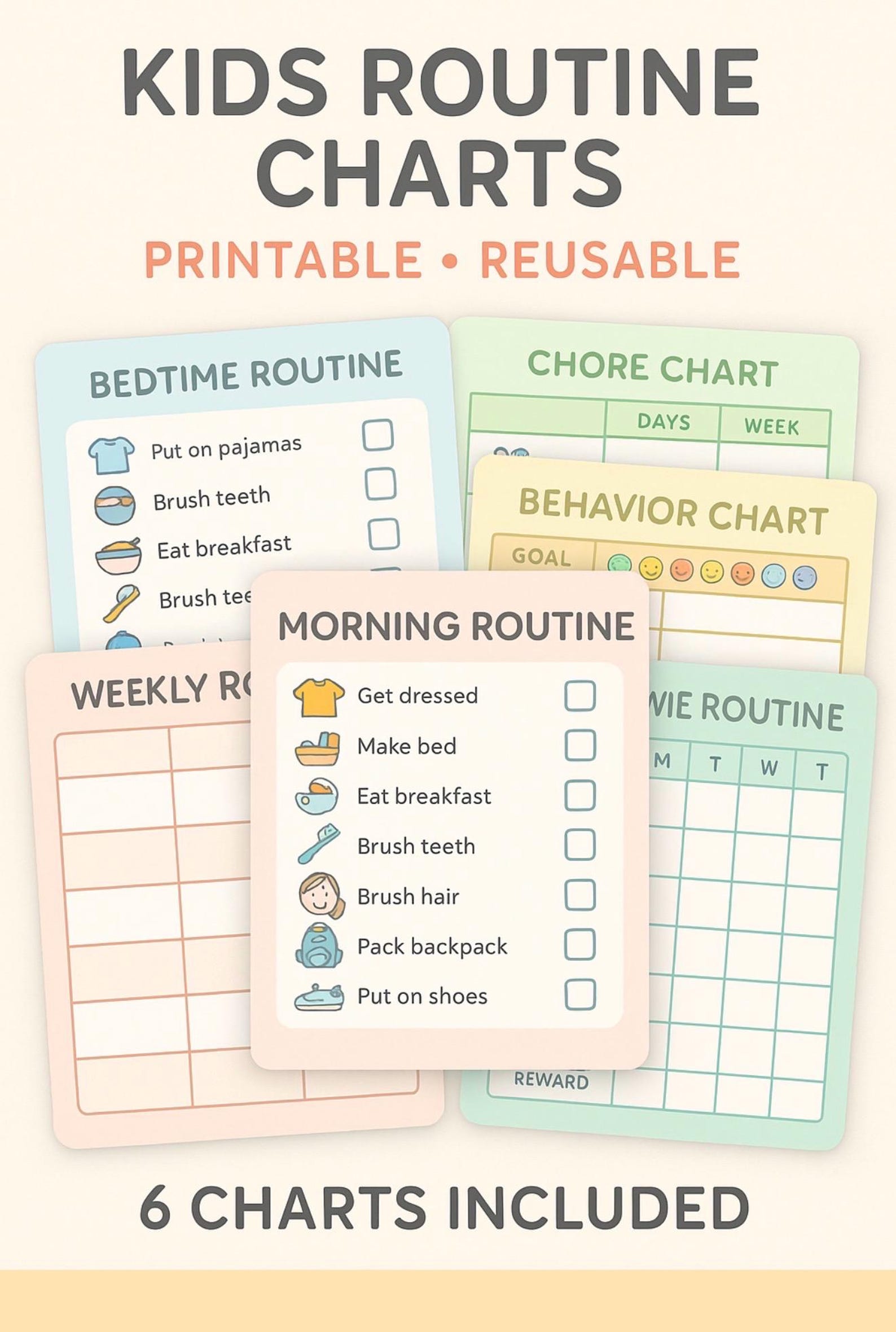 Kids Routine Chart Printable | Morning & Bedtime Routine | Chore Chart ...