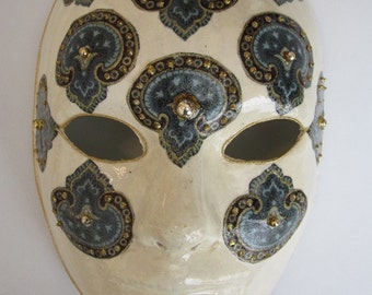 Paper Mache Mask with Paisley Designs in Turquiose and Gold / Venetian Style