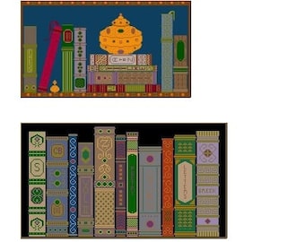 The Book Lovers Package - Bookshelf and Library - Two Needlepoint or Cross Stitch Patterns Designs Charts