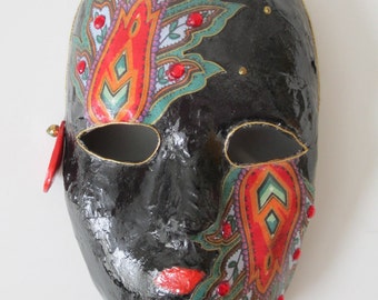 Mask - Venetian, Mardi Gras, Carnivale Style Paper Mache - Black & Paisley