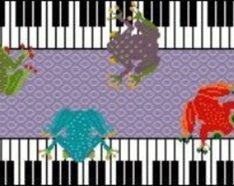 Frog Music - Colorful Frogs on Piano Keys - Needlepoint or Cross Stitch Pattern Design Chart