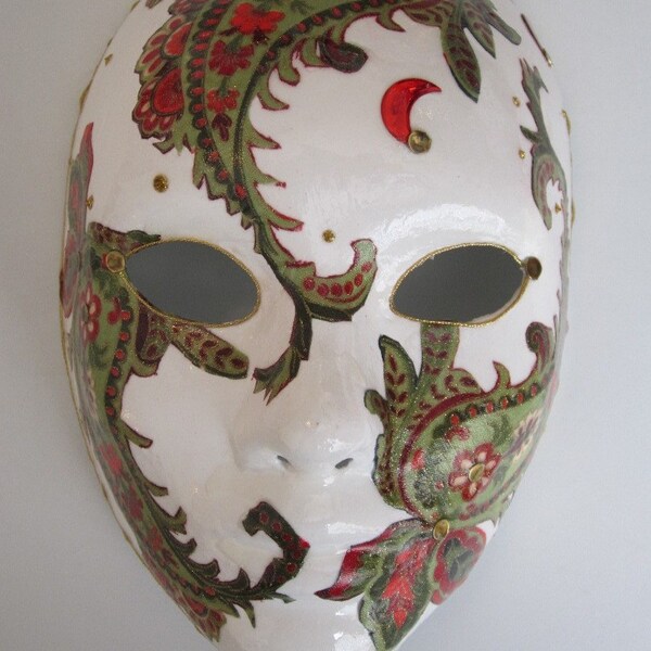 White Paper Mache Mask with Paisley -  Venetian Mask
