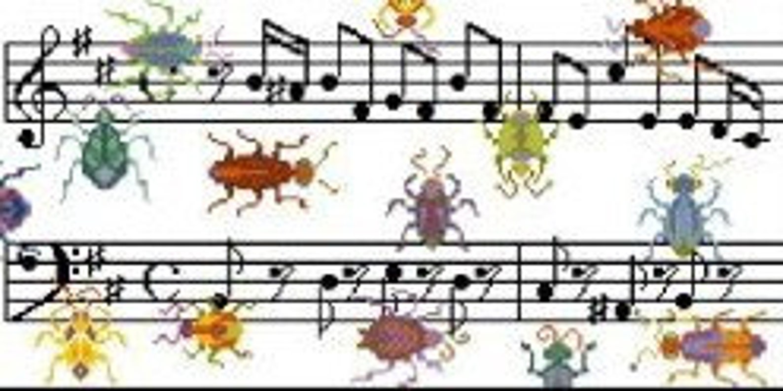 Music Notes Bug Bugs and Bach - Colorful Bugs on J. S. Bach Sheet Music Notes ...