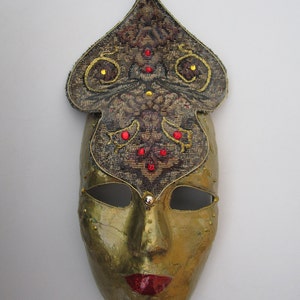 Mask Venetian, Mardi Gras, Carnivale Style Paper Mache Gold with Crown image 1