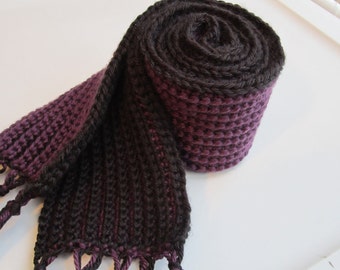 Crochet Scarf - Purple and Black - Reversible