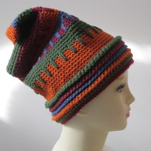 Crochet Women&#39;s Winter Hat - Orange, Blue, Green & Pink