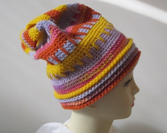 Crochet Women's Winter Hat - Yellow, Lavender, Orange and Pink