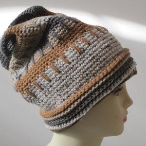 Crochet Women's Winter Hat - Beige, Brown & Gray