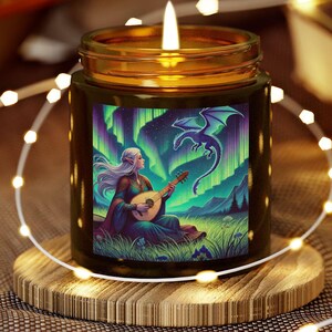 Scented Candles, Elf Bard Fantasy Candle, Dragon Lover Gift, Coconut Apricot Wax, Magical Atmosphere, RPG Inspired Decor, D&D Player