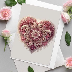 Lot de 10 cartes de voeux élégantes en forme de coeur de mandala - Lot de 10 cartes pour mariages, Saint-Valentin et célébrations, cartes d'amour