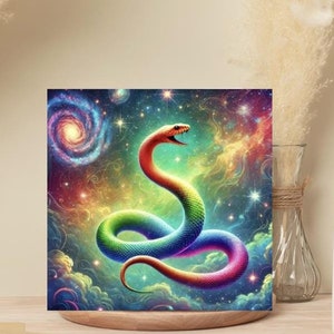 Lot de 10 cartes de voeux vierges serpent cosmique arc-en-ciel - 5 x 5, lot de 10 avec enveloppes, motif serpent céleste, année du serpent