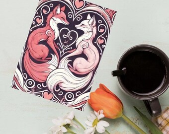 Tarjetas de felicitación de Fox Love: papelería romántica para San Valentín (paquete de 10)