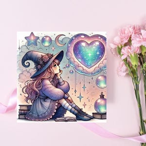 Lot de 10 cartes de voeux sorcières adolescentes - Cœur magique - Papeterie toutes les occasions pour les amateurs de magie et de fantastique
