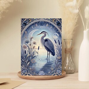 Lot de 10 cartes de voeux élégantes Héron | Cartes vierges inspirées de la nature 5 x 7 avec enveloppes, cartes pour ornithologues amateurs, amateur d'oiseaux, ornithologue amateur