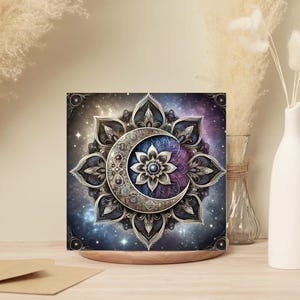 Lot de 10 cartes de voeux vierges mandala lune céleste - Lot de 10 cartes élégantes 5 x 7 pour toutes les occasions