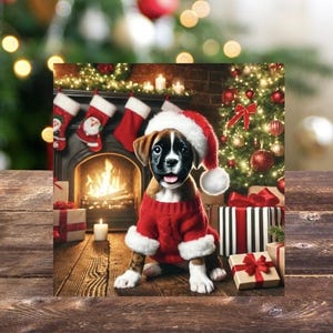 Lot de 10 cartes de voeux de Noël - Adorable chiot boxer coiffé d'un bonnet de Noel festif - Cartes de vœux pour les amoureux des chiens