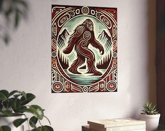 Bigfoot Art Print: Matte Sasquatch-poster, Cryptid-huisdecoratie