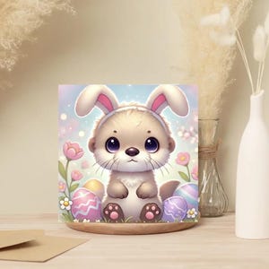 Lot de 10 cartes de voeux de Pâques adorable bébé loutre - 5 x 5 - Lot de 10 pour chaque occasion, vierges à l'intérieur