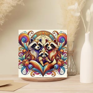 Lot de 10 cartes de voeux vierges pour la famille des ratons laveurs - Lot de 10, taille 5 x 5 avec enveloppes, nouveau bébé pour les amoureux des ratons laveurs, remerciement pour la fête prénatale