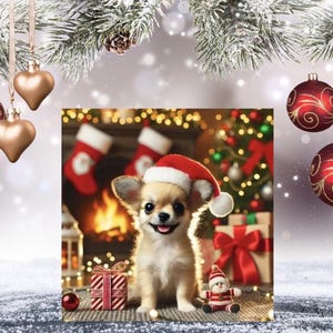 Lot de 10 cartes de voeux de Noël - Adorable chiot chihuahua coiffé d'un bonnet de noel festif - Cartes de vœux pour les amateurs de chihuahua
