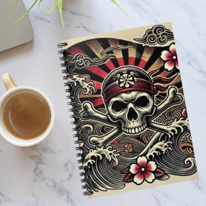 Skull & Bones Tattoo Art Spiral Notebook: Gothic Pirate Journal