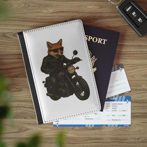 Motorcycle Fox Passport Cover: Faux Leather Travel Accessory