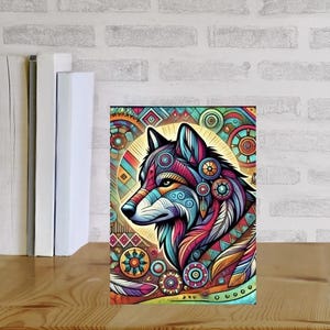 Lot de 10 cartes de voeux d'art tribal loup, lot de 10 - Cartes de correspondance vierges 5 x 7 avec un design géométrique vibrant - Papeterie bohème pour toutes les occasions