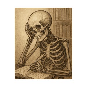 Vintage Skeleton Thinking Vinyl Decal, Creative Wall Decor, Halloween Decoration, Gift for Writers, Back to School Decal, Studying Sticker
