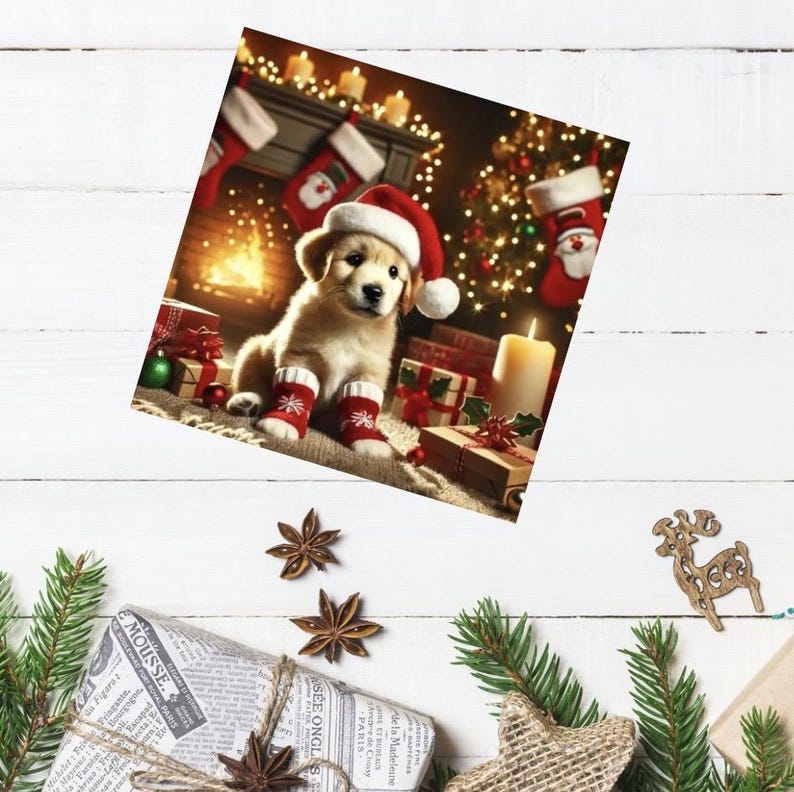 Golden Retriever Puppy Christmas Cards - Santa Hat Holiday Greeting ...