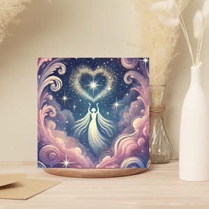 Lot de 10 cartes de voeux Déesse du cœur céleste - Lot de 10 cartes vierges 5 x 5 avec enveloppes, design d'art cosmique pour des occasions spéciales