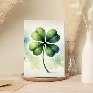 Lot de 10 cartes aquarelles trèfle à quatre feuilles - cartes de voeux vierges Shamrock, cartes de la Saint-Patrick, cartes de bonne chance