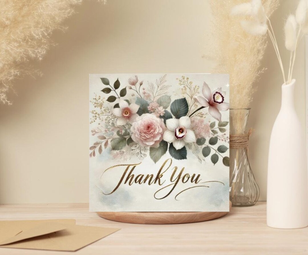 10 Pack of Elegant Floral Thank You Greeting Cards - Floral Design Pack ...