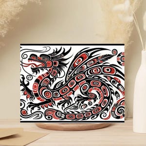 10 cartes de voeux dragon style nord-ouest du Pacifique au dos - art tribal - intérieur vierge - parfait pour toute occasion - lot de 10 5 x 7 avec enveloppes