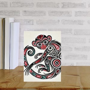 Lot de 10 oeuvres d'art abstraites de singes - Lot de 10 cartes de voeux vierges 5 x 7 avec enveloppes pour les amoureux de la nature et des animaux
