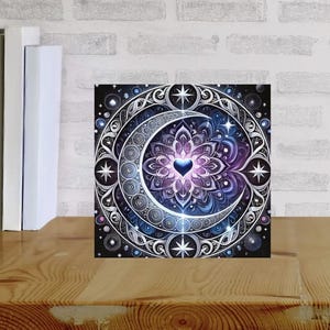 Lot de 10 cartes de voeux lune céleste et étoiles - Cartes vierges 5 x 5 avec enveloppes - Ensemble de papeterie design coeur cosmique pour toutes les occasions