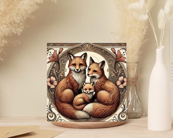Tarjetas de felicitación rústicas de la familia Fox: tarjetas en blanco de 5x5, sobres incluidos