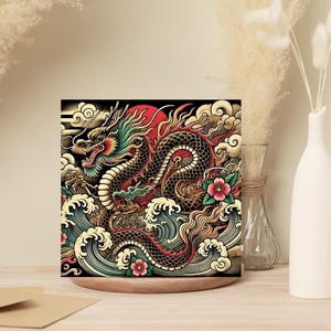 Lot de 10 cartes de voeux vierges Asian Dragon - Lot de 10 cartes élégantes 5 x 5 pour toutes les occasions