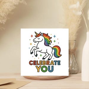 Célébrez votre licorne - Paquet de 10 cartes de voeux Rainbow Pride | Papeterie avec affirmation LGBTQ+