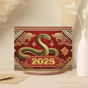 Lot de 10 cartes de voeux Année du serpent 2025 - Lot de 10 cartes vierges du Nouvel An lunaire avec enveloppes, zodiaque chinois, dimension 5 x 7