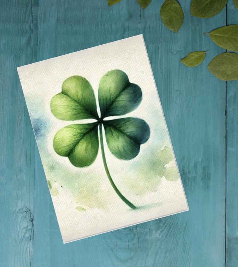 Watercolor Four Leaf Clover Cards: Shamrock St Patrick's Day Greeting ...