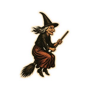 Witch Sticker Decal | Vintage Witch Broomstick Design, Halloween Decor, Witchcraft Gifts, Home Decor, Wall Art
