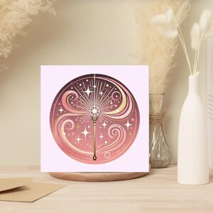Lot de 10 cartes de voeux baguette magique - Baguette magique élégante et motifs tourbillons roses - Papeterie parfaite pour toutes les occasions