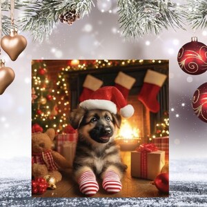 Lot de 10 cartes de voeux de Noël - Adorable chiot berger allemand coiffé d'un bonnet de Noel festif - Cartes de vœux pour les amateurs de berger allemand